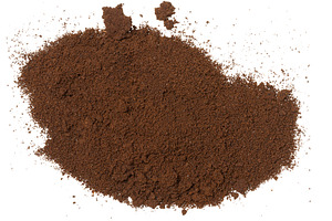 A pile of dark brown finely ground coffee, top view. Coffee is s, a Food & Drink Photo by ndanko