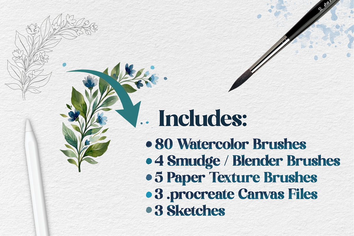 Watercolor Brush Set for Procreate, a Brush Add-On by Wicked Creative (Photo 3 of 13)