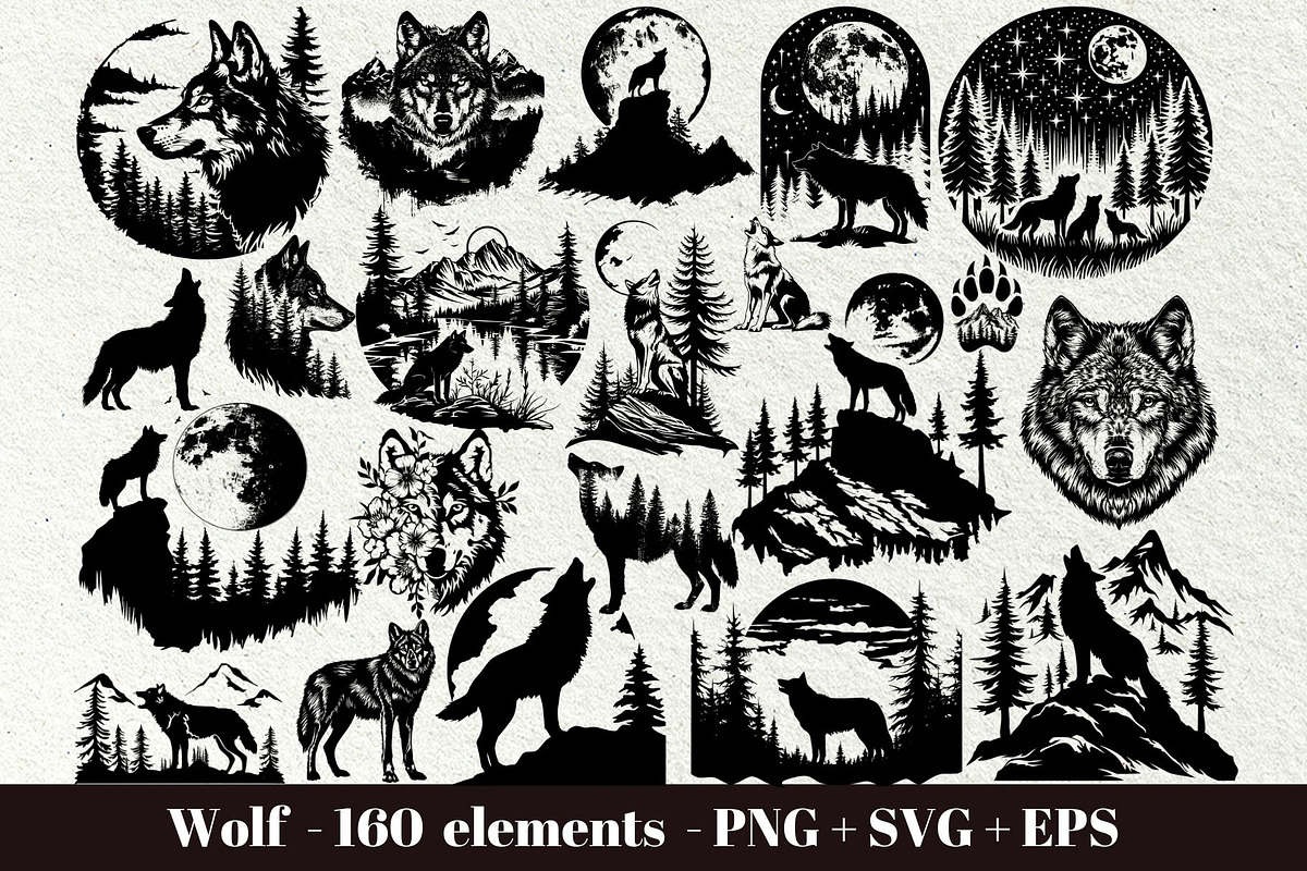 Wolf SVG Bundle. Howling Wolf, an Animal Illustration by DENIDigitalArtSudio (Photo 1 of 8)