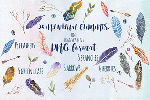 Watercolour Feathers Graphic Set