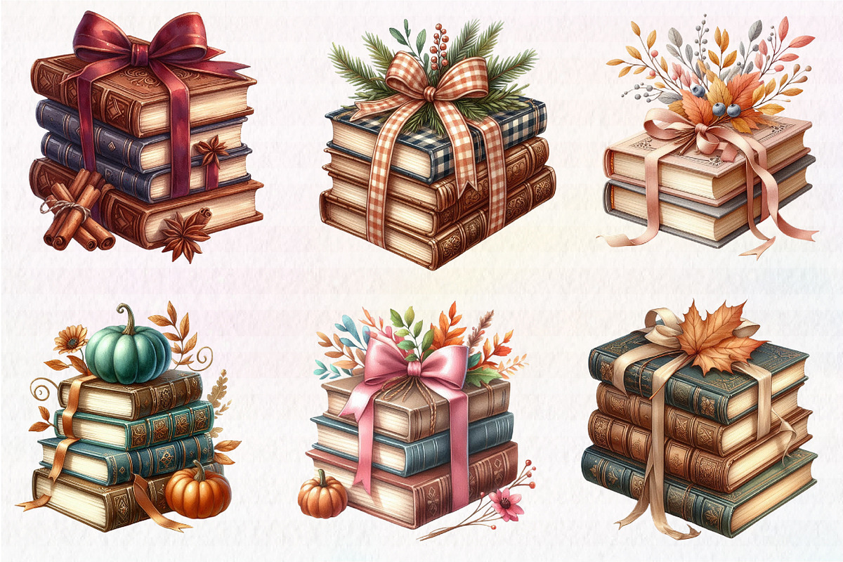 Autumn Bow Book Stack Clipart, an Illustration by CreationArt (Photo 2 of 5)