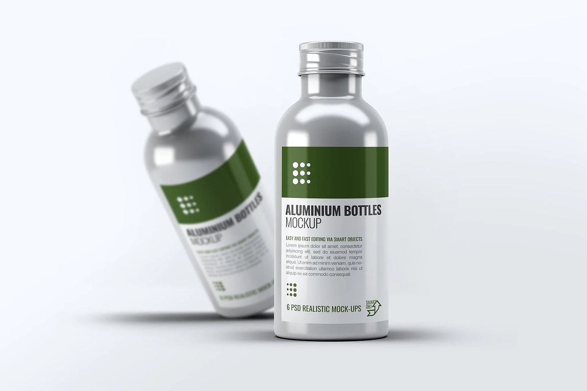 Aluminium Bottles 6 Mockup, an Advertising Mockup by Hubzway (Photo 1 of 7)