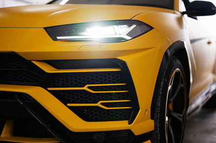 Headlights of yellow sport car suv., a Transportation Photo by AS photostudio