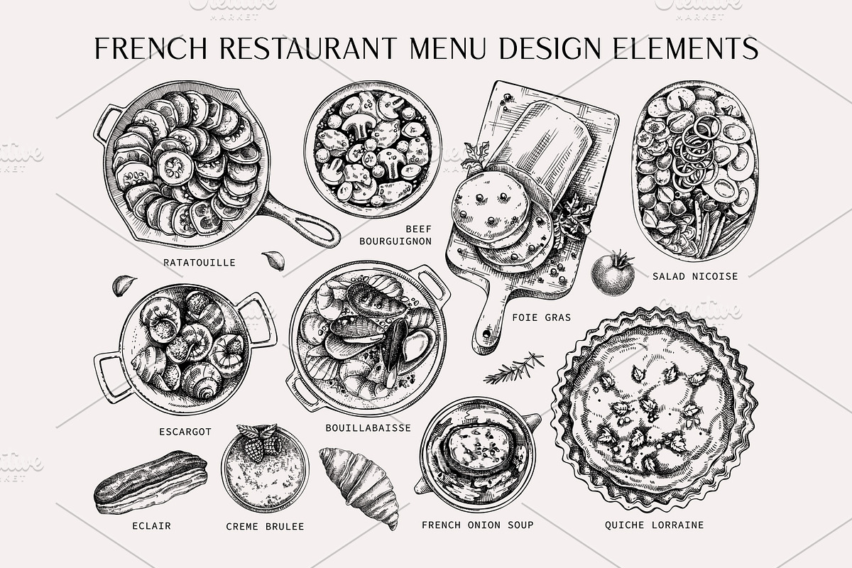 French Cuisine. Vector Food & Drinks, a Food Illustration by Yevheniia (Photo 3 of 11)