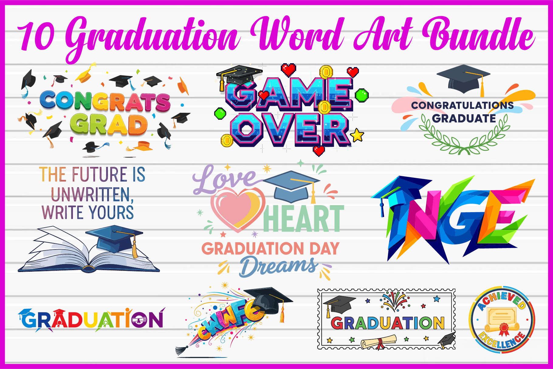 10 Graduation Word Art SVG Bundle, an Education Illustration by Artivon