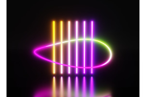 3d Render Neon Vertical Lamps With