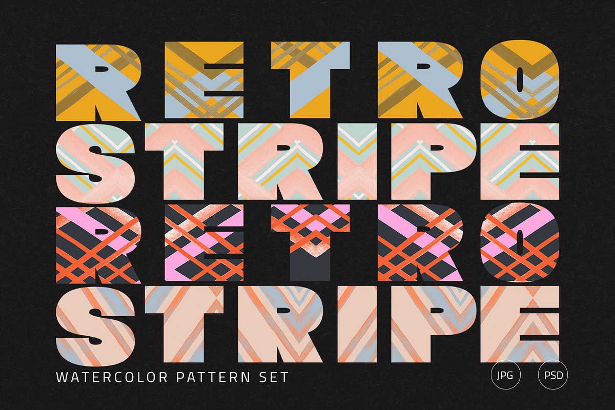 Watercolor Retro Stripe Pattern Pack, a Pattern Graphic by angelainthefields (Photo 1 of 5)