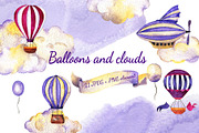 Balloons and clouds watercolor set, an Illustration by Watercolor & sketches (Thumbnail 1 of 5)