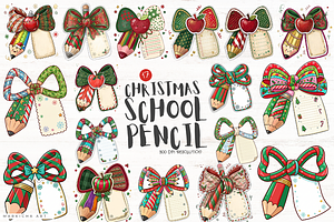 Christmas School Pencil Bows Clipart
