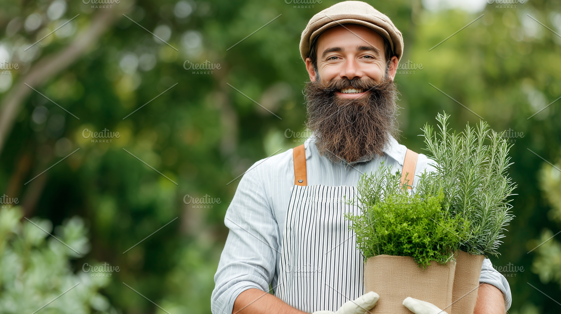 Smiling bearded gardener holding, a Person Photo by MistyDay