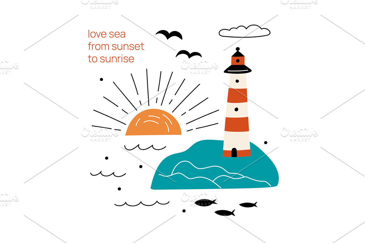 Cartoon sea life card. Ocean travel, an Illustration by Vectorbuum