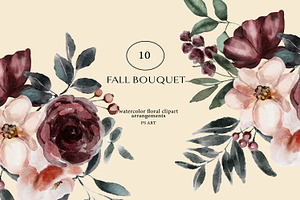 Watercolor Fall Flowers Clipart Set