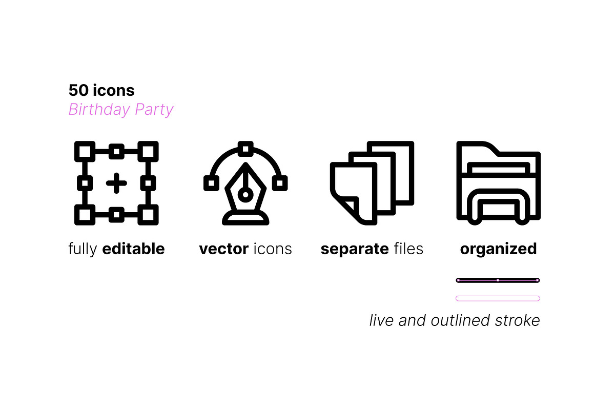 50 Birthday Party Icons, an Outline Icon by Side Project (Photo 3 of 7)