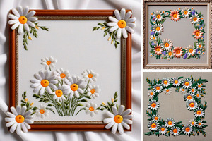 Frame with Embroidered Flower Daisy