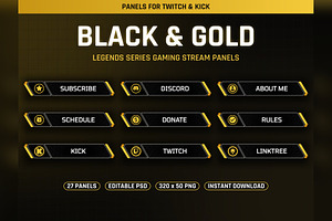 Legends Black and Gold Twitch Panels