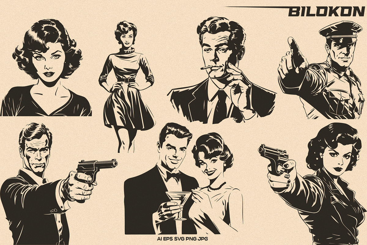 Vintage People Vector Pack, a Person Illustration by Bilokon (Photo 2 of 6)