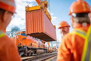 Port Workers Guiding Shipping Container, an Industrial Photo by AlyaAnd