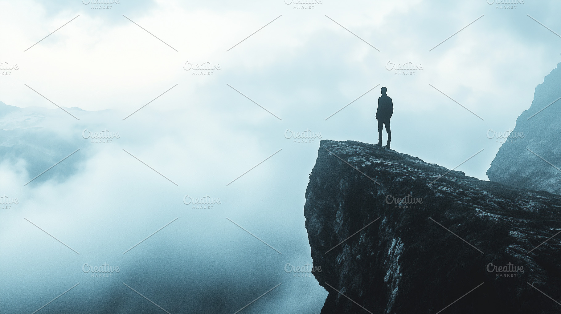 A lone man stands at the edge of a, a Person Photo by MistyDay