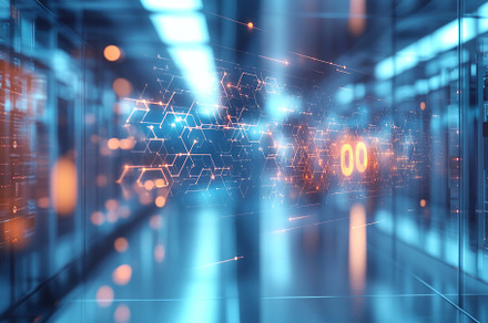 Abstract digital interface with vibrant colors and glowing elements in a modern, a Background Photo by ImageMir