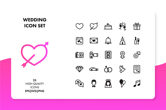 Wedding Icon Set In 2 Styles