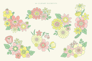 Pastel Flowers, Patterns & Clipart