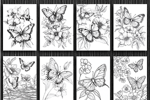 Butterflies And Flowers Coloring V 2