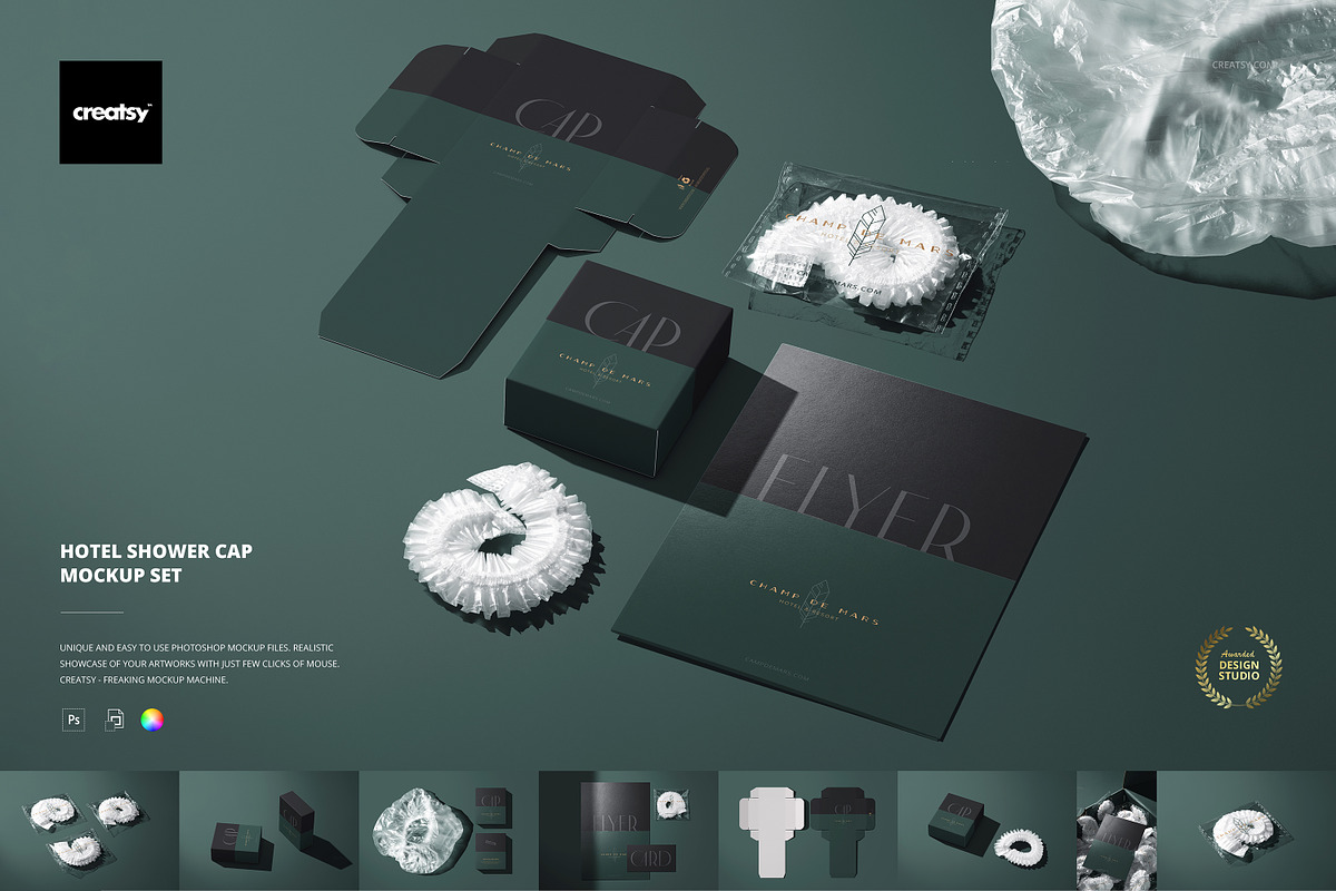 Hotel Shower Cap Mockup, a Merchandise Mockup by creatsy5 (Photo 1 of 13)