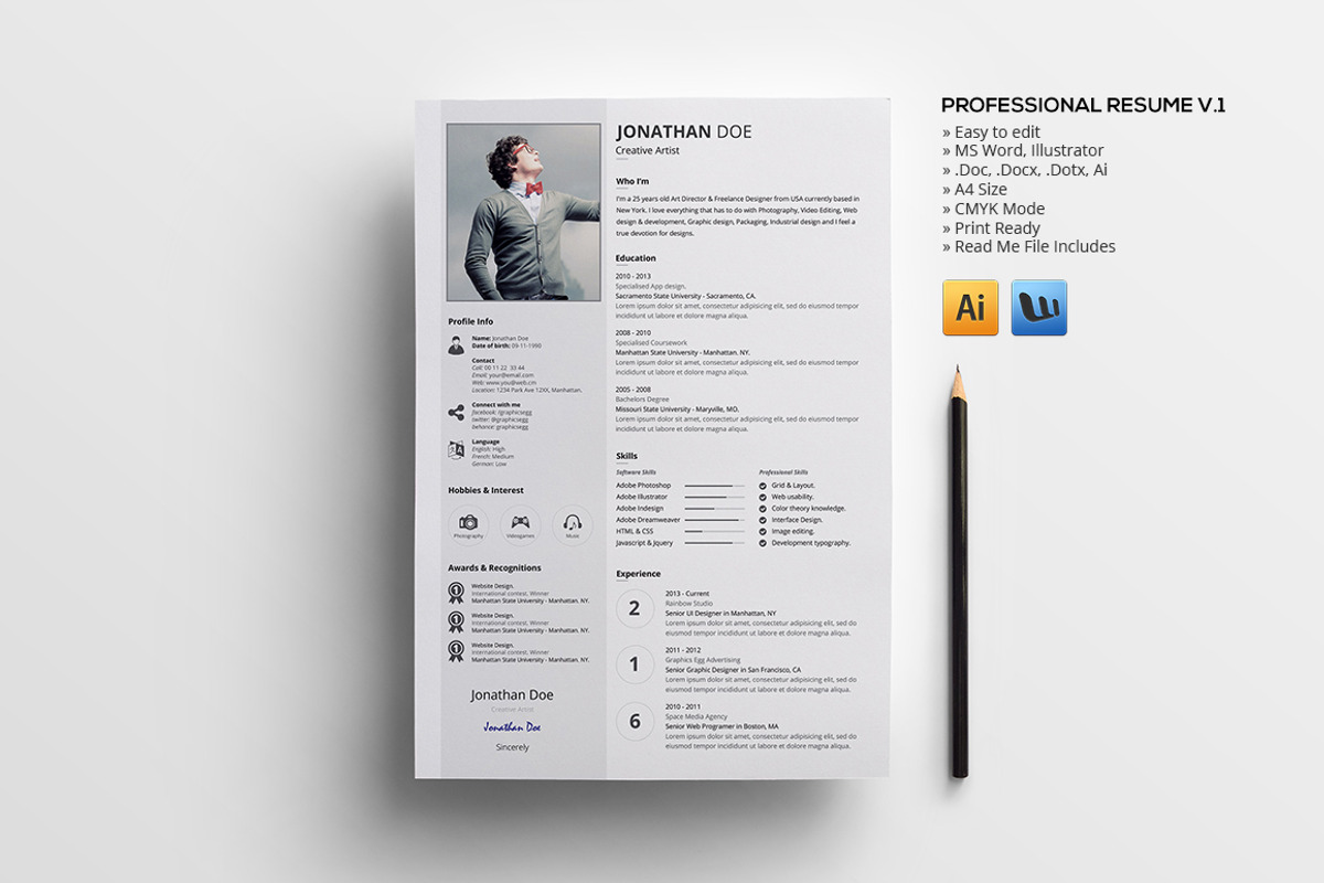 Professional resume bundle v1, a Resume Template by GraphicsEgg (Photo 2 of 6)
