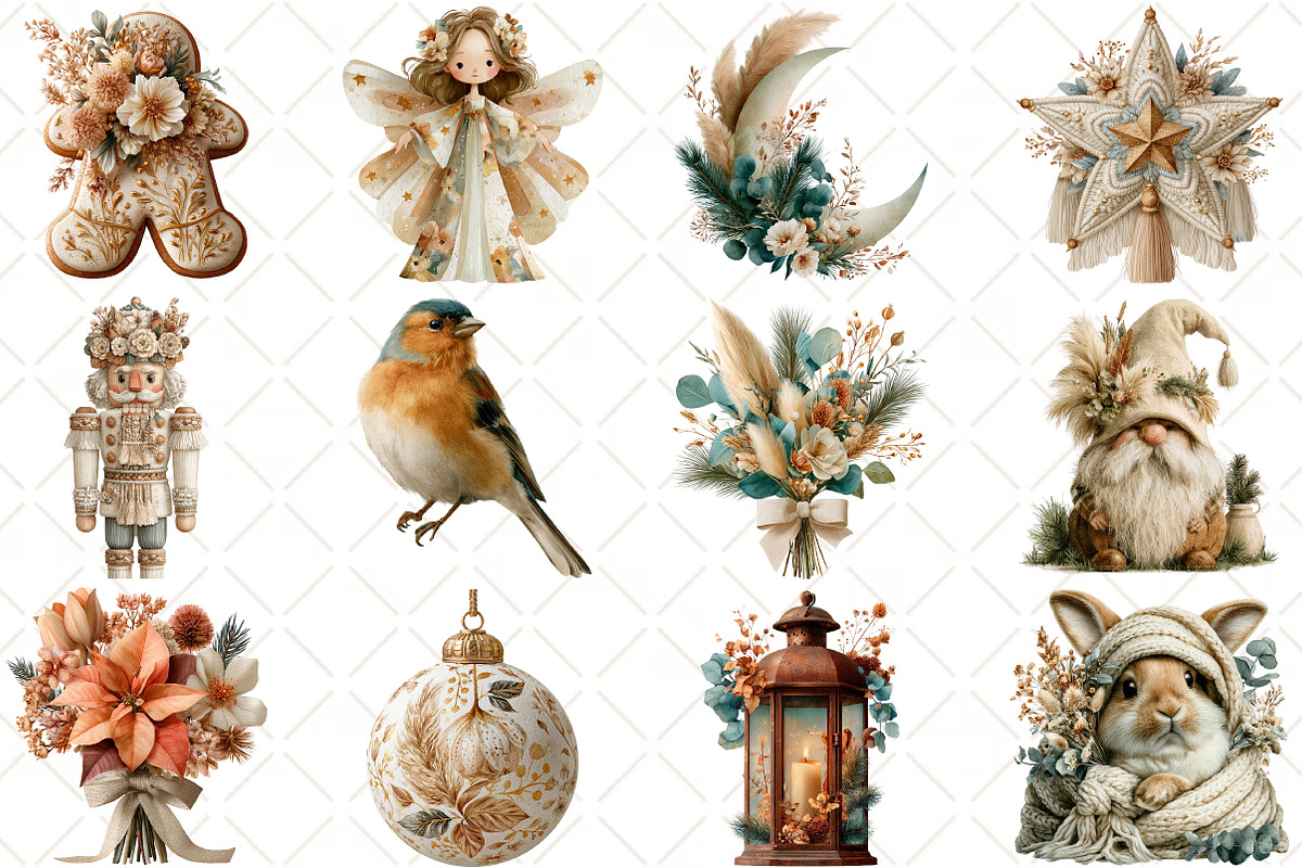 Watercolor Boho Christmas Clipart, a Seasonal Illustration by Black Bird Studio (Photo 3 of 7)