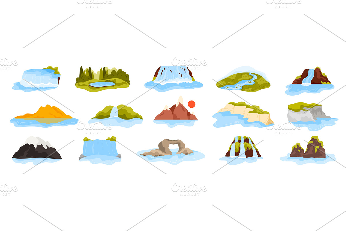 Famous waterfalls and bay rocks, an Illustration by Flashvector