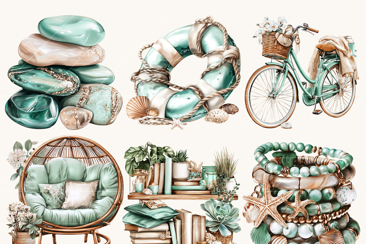 Watercolor Summer Beach Clipart, a Seasonal Illustration by BusyDaydesign (Photo 3 of 9)