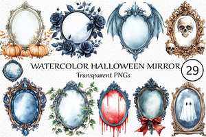 Watercolor Halloween Mirror Clipart, an Illustration by Craft Nest