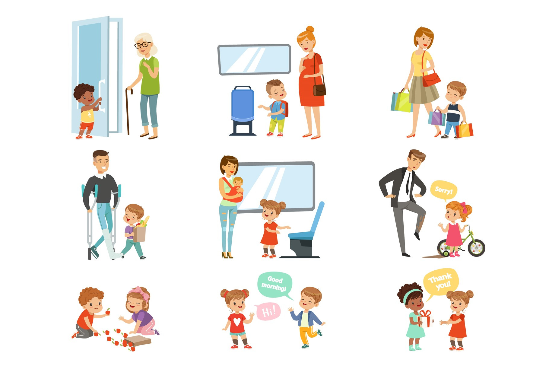 Kids good manners set, polite, an Education Illustration by TopVectors