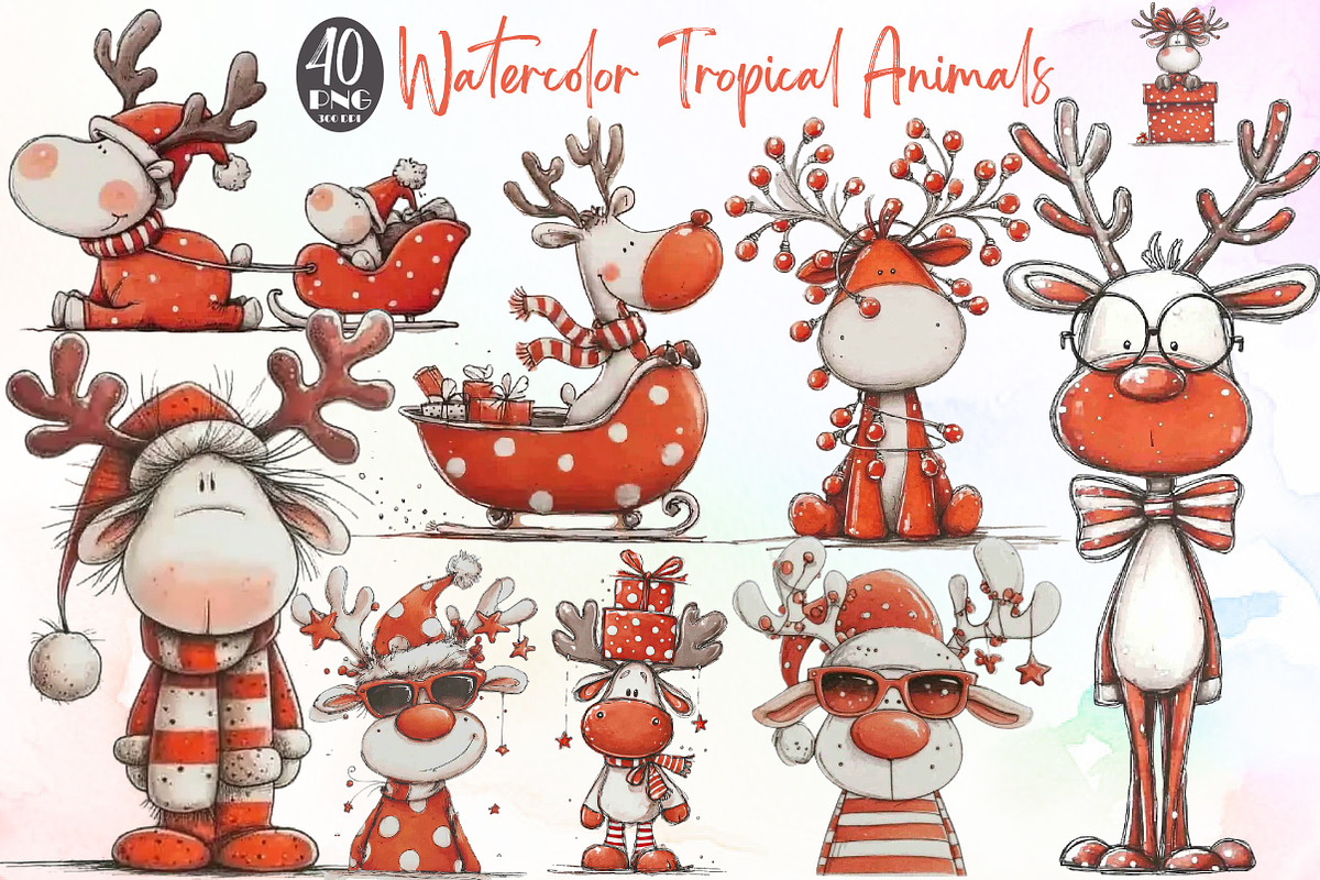 Quirky Funny Christmas Reindeer Clip, an Illustration by Sublimation Artist (Photo 1 of 6)