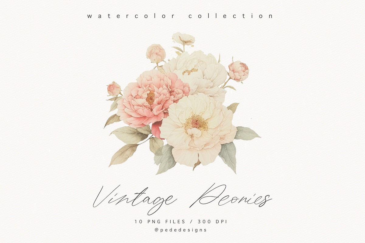 Vintage Peonies, a Decorative Illustration by PeDe Designs (Photo 2 of 7)