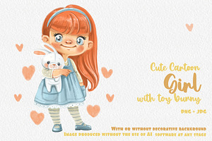 Cartoon girl with toy white bunny, a Person Illustration by Azuzlikus