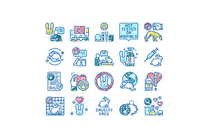 Cruelty Free Animals set Icons hand, an Object Illustration by pikepicture