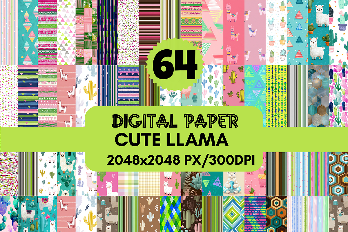 64 Llama Digital Paper Pack, a Pattern Graphic by LA Design (Photo 1 of 9)
