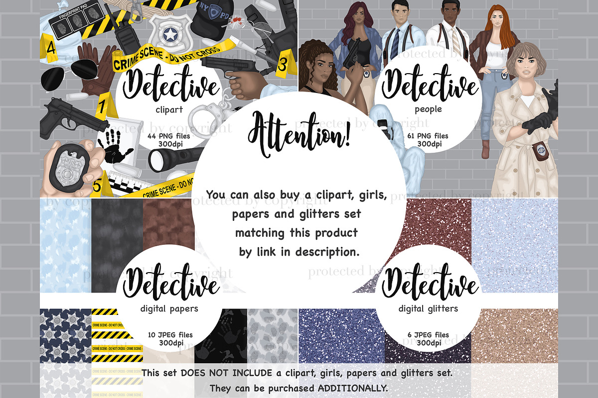 Detective Clipart, a Work Illustration by GlamArtZhanna (Photo 3 of 3)