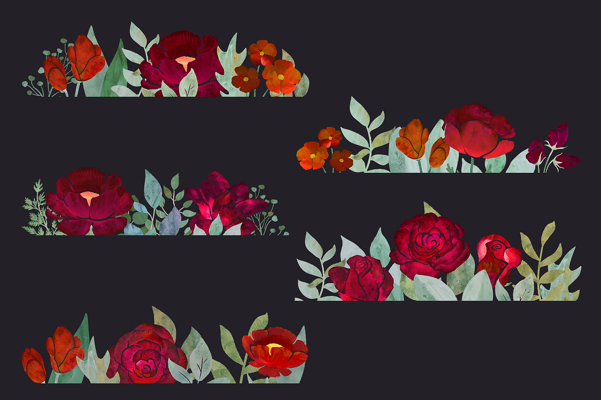 Dark theme Monotype Flowers, a Decorative Illustration by AlenaO (Photo 8 of 11)
