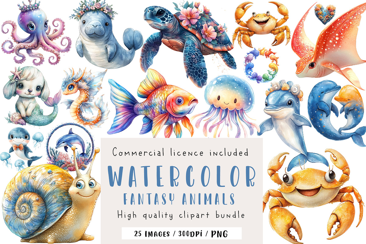 Fantasy Cute Sea Creature Animals Pn, an Illustration by CreationArt (Photo 1 of 5)