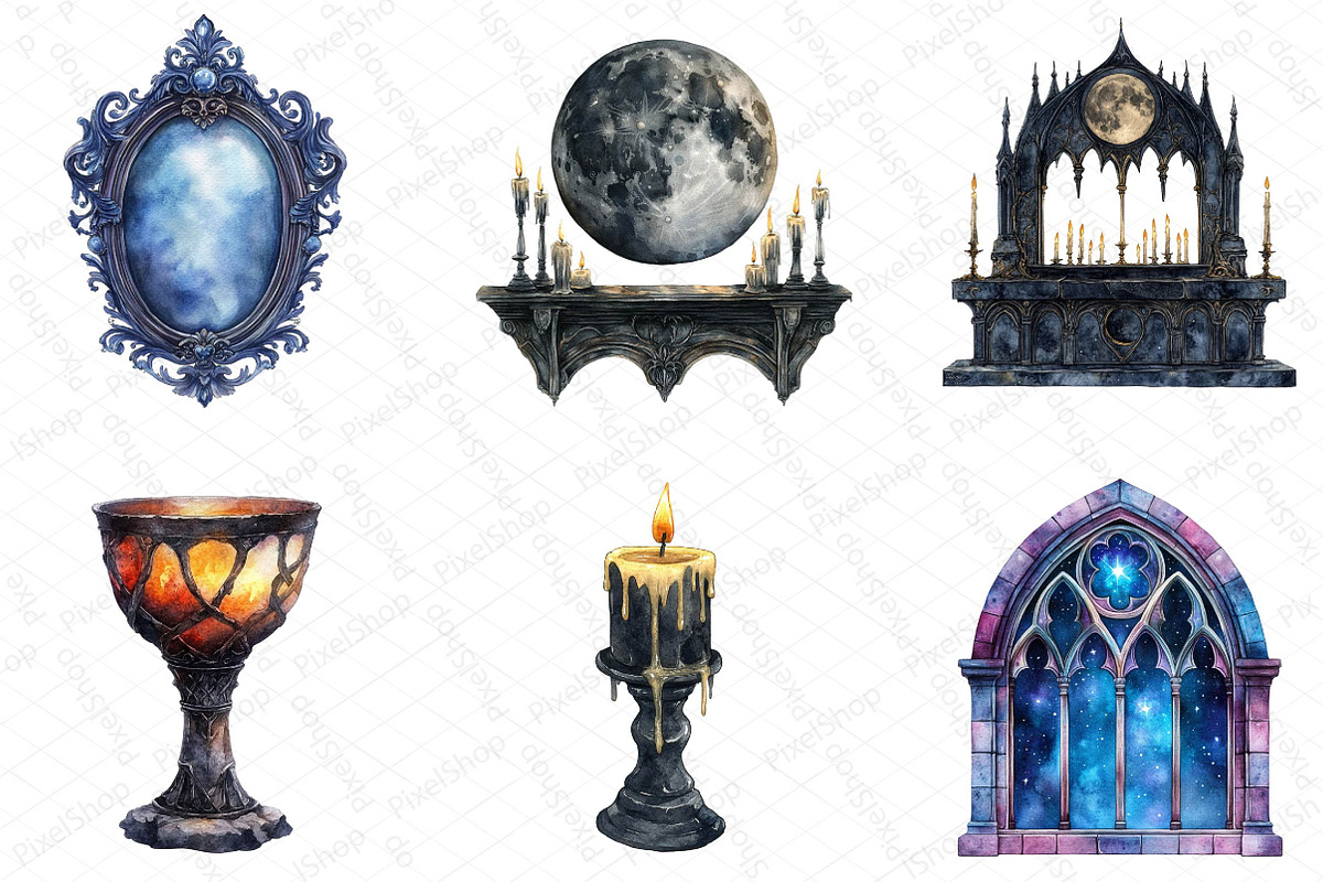 Watercolor Whimsigoth Halloween Clip, an Illustration by DreamPrint404 (Photo 4 of 6)