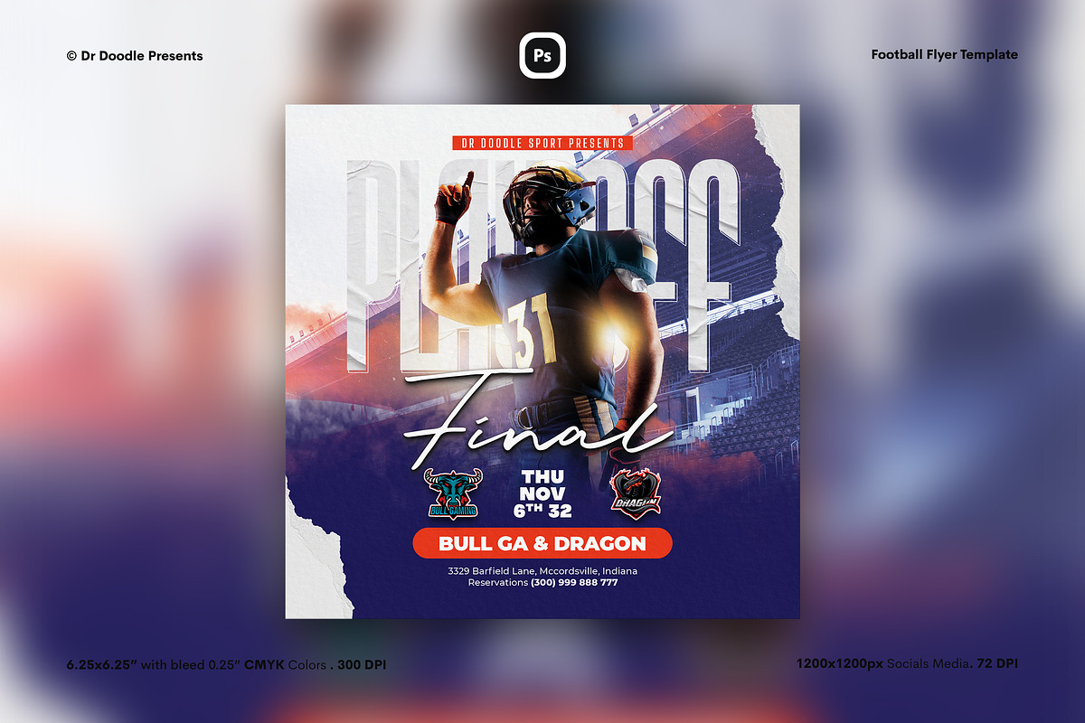 Football Flyer & Social Media, a Flyer Template by iDoodle Studio