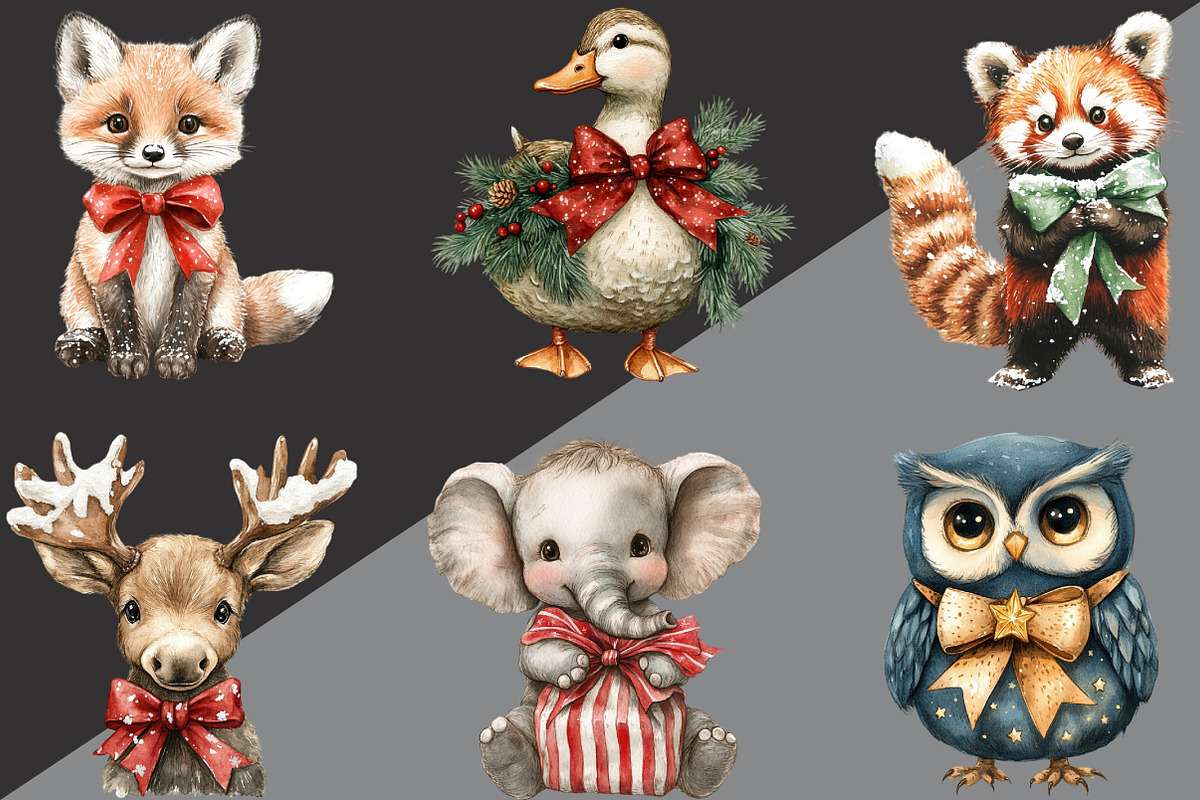 Cute Animal Christmas With Bow, an Illustration by Black Bird Studio (Photo 5 of 6)