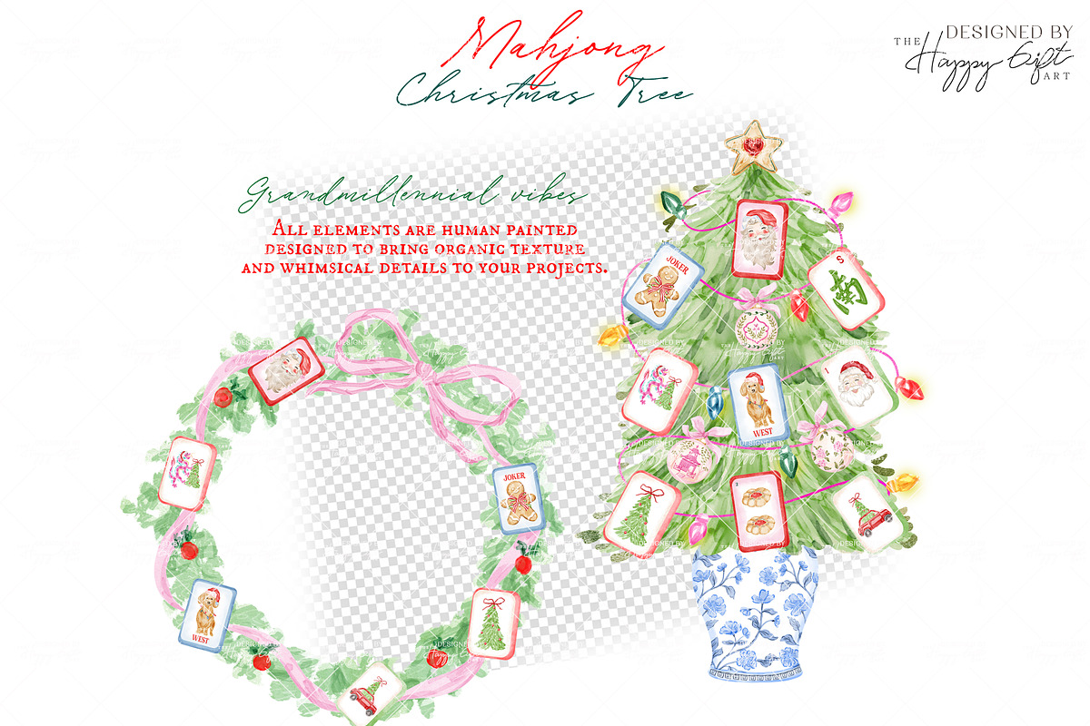 Mahjong Christmas Tree illustrations, a Decorative Illustration by TheHappyGiftArt (Photo 6 of 12)