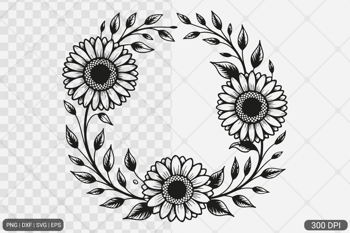 Sunflower Frame SVG PNG Bundle, an Illustration by Actual Pixel (Photo 3 of 23)