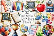 Watercolor Fun School Activities Cli, an Illustration by DreamPrint404 (Thumbnail 1 of 6)