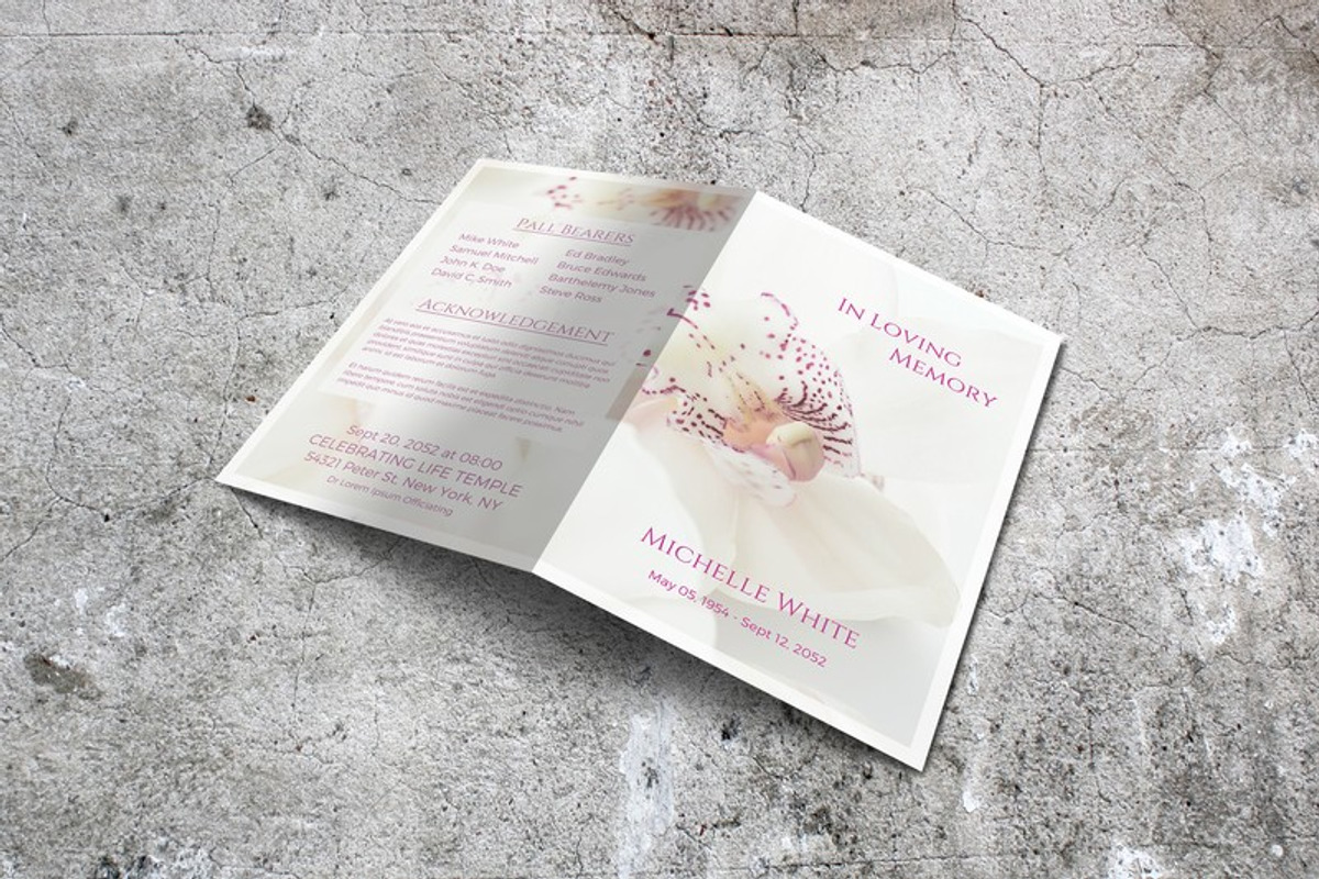 Orchid Funeral Program Template, a Brochure Template by Final Tribute (Photo 5 of 5)