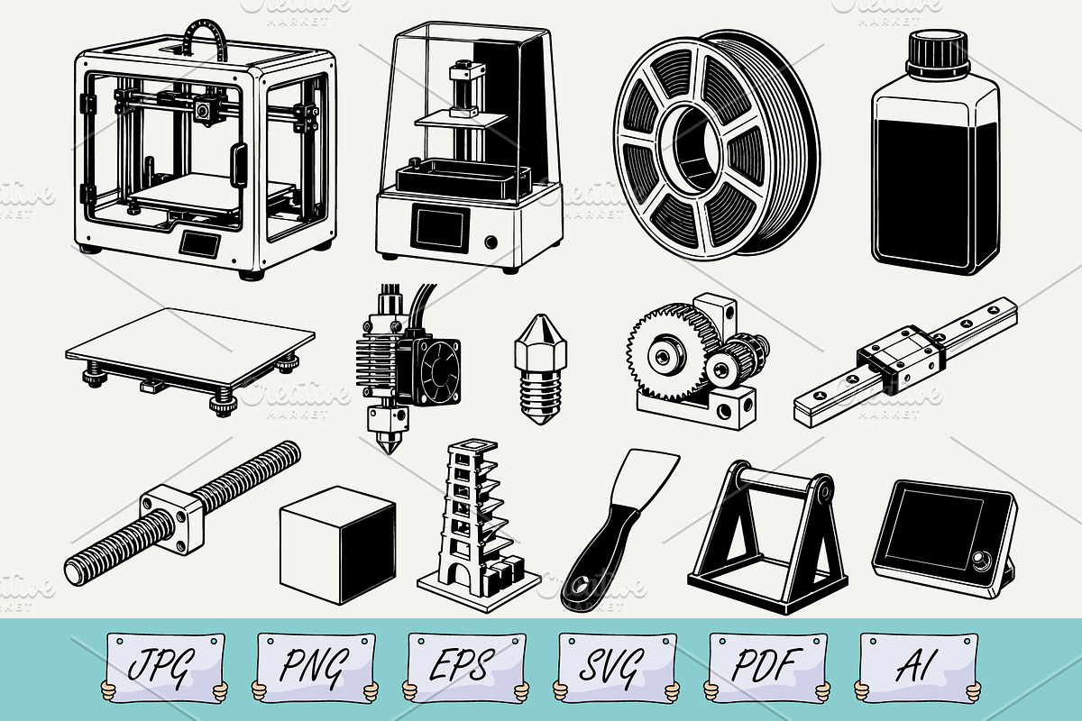 3D Printing Equipment Doodle SVG, a Technology Illustration by Ghagra (Photo 1 of 3)