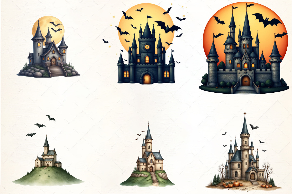 Flying Bats over Castle Clipart, an Illustration by CrexoraLab (Photo 5 of 5)